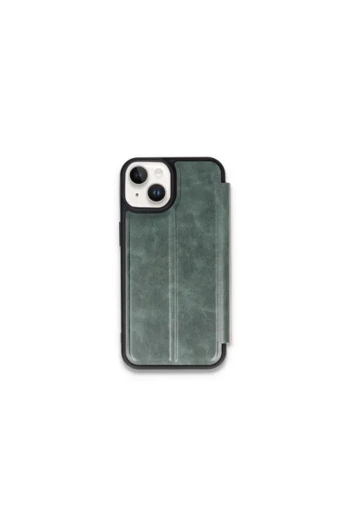 Apple İphone 15 Kılıf Flip Cover - Koyu Yeşil