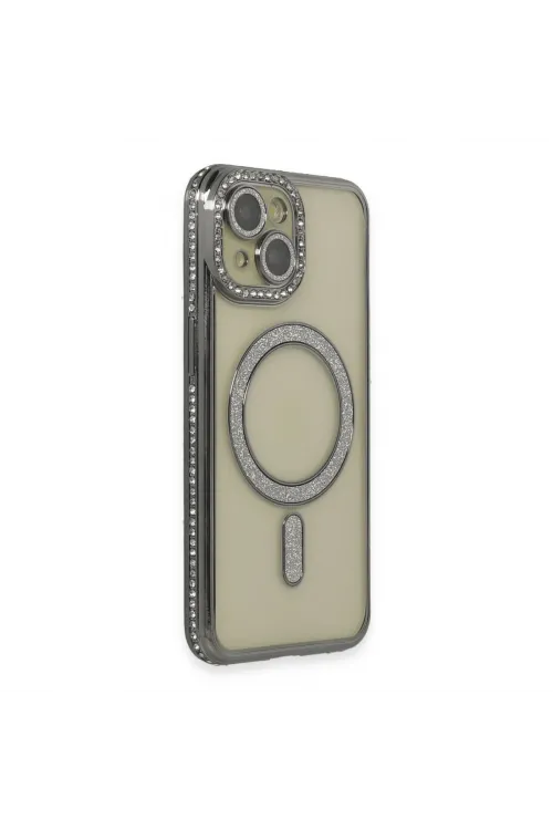 Apple İphone 15 Kılıf Joke Simli Magneticsafe Kılıf - Gri