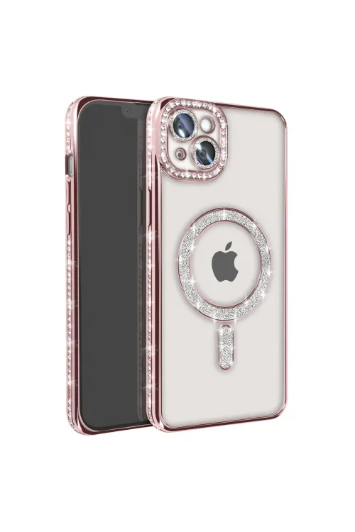 Apple İphone 15 Kılıf Joke Simli Magneticsafe Kılıf - Pembe