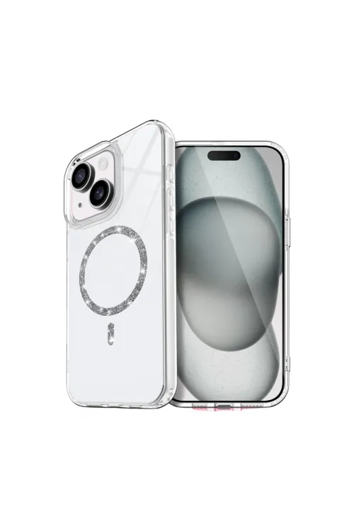 Apple İphone 15 Plus Live Diamond Magsafe Kapak - Şeffaf
