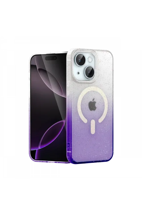 Apple iPhone 15 Plus Pummel Shiny Magsafe Kapak - Mor