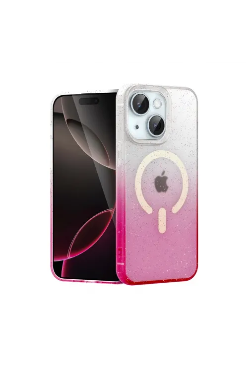 Apple İphone 15 Plus Pummel Shiny Magsafe Kapak - Pembe