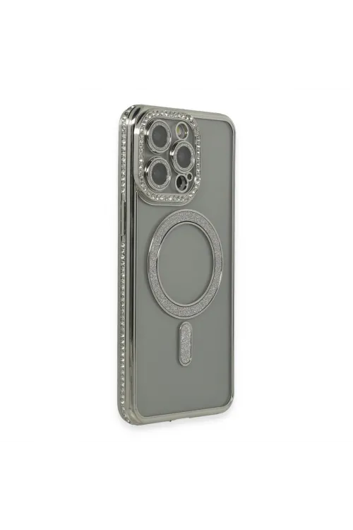 Apple İphone 15 Pro Kılıf Joke Simli Magneticsafe Kılıf - Gri