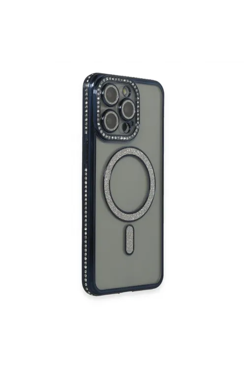 Apple İphone 15 Pro Kılıf Joke Simli Magneticsafe Kılıf - Lacivert