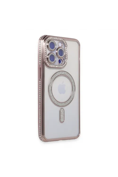 Apple İphone 15 Pro Kılıf Joke Simli Magneticsafe Kılıf - Pembe