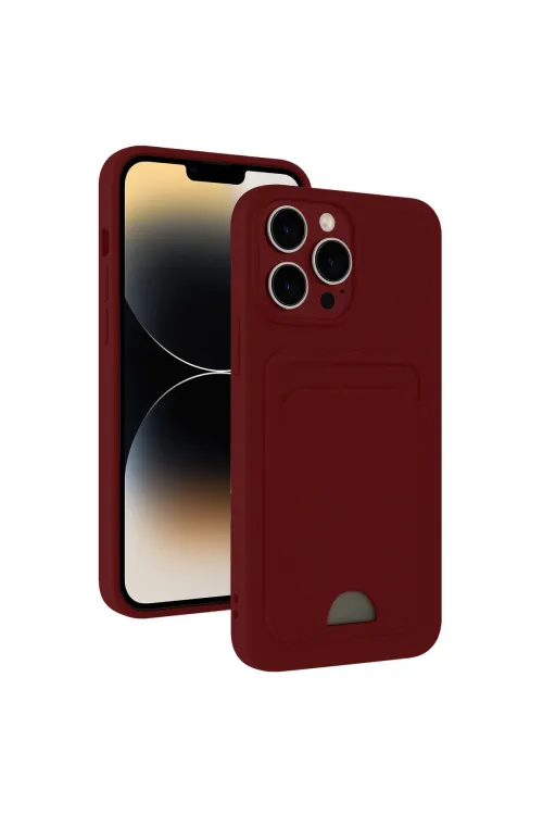 Apple İphone 15 Pro Kılıf Kelvin Kartvizitli Silikon - Bordo