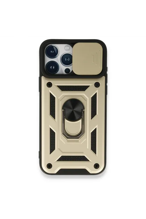 Apple İphone 15 Pro Kılıf Pars Lens Yüzüklü Silikon - Gold