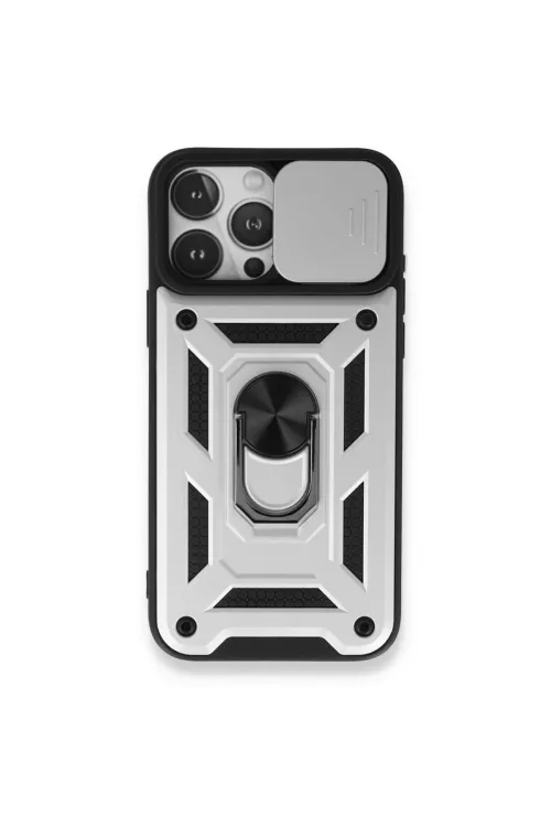 Apple İphone 15 Pro Kılıf Pars Lens Yüzüklü Silikon - Gümüş