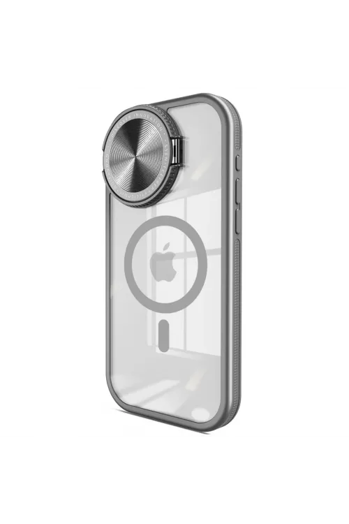 Apple İphone 15 Pro Kılıf Teleskop Lens Magsafe Silikon Kapak - Titan Gri
