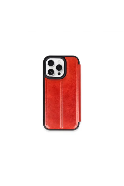 Apple İphone 15 Pro Max Kılıf Flip Cover - Kırmızı