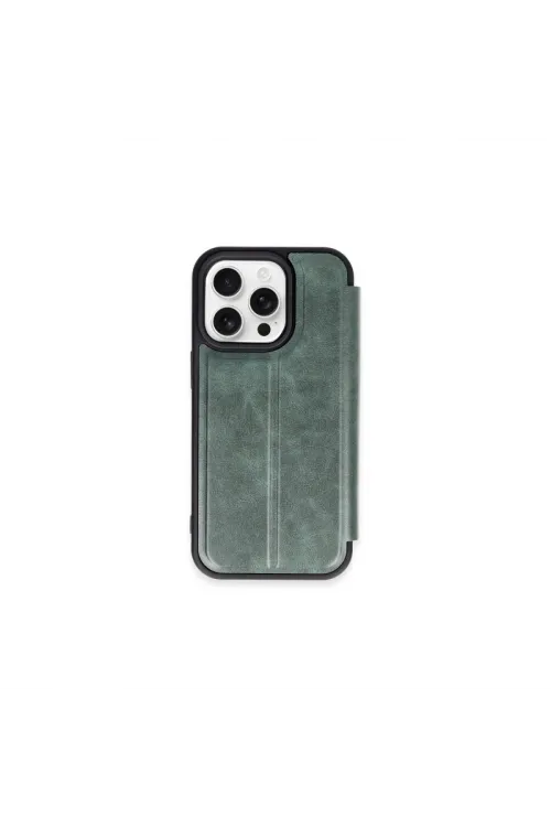 Apple İphone 15 Pro Max Kılıf Flip Cover - Koyu Yeşil