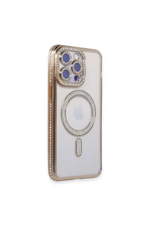 Apple İphone 15 Pro Max Kılıf Joke Simli Magneticsafe Kılıf - Gold