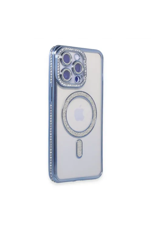 Apple İphone 15 Pro Max Kılıf Joke Simli Magneticsafe Kılıf - Mavi