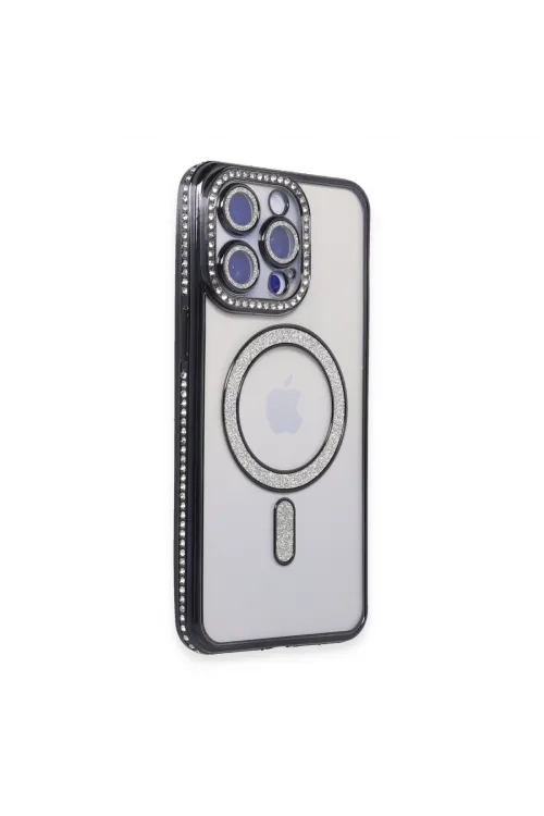 Apple İphone 15 Pro Max Kılıf Joke Simli Magneticsafe Kılıf - Siyah