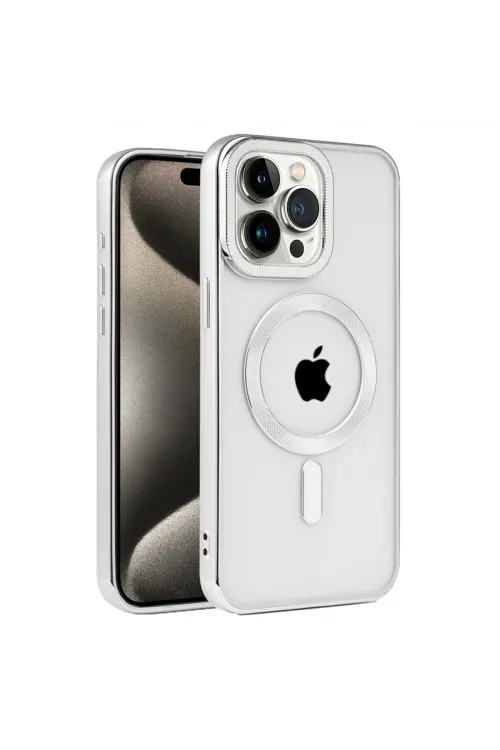 Apple İphone 15 Pro Max Kılıf Kronos Magsafe Kapak - Gümüş