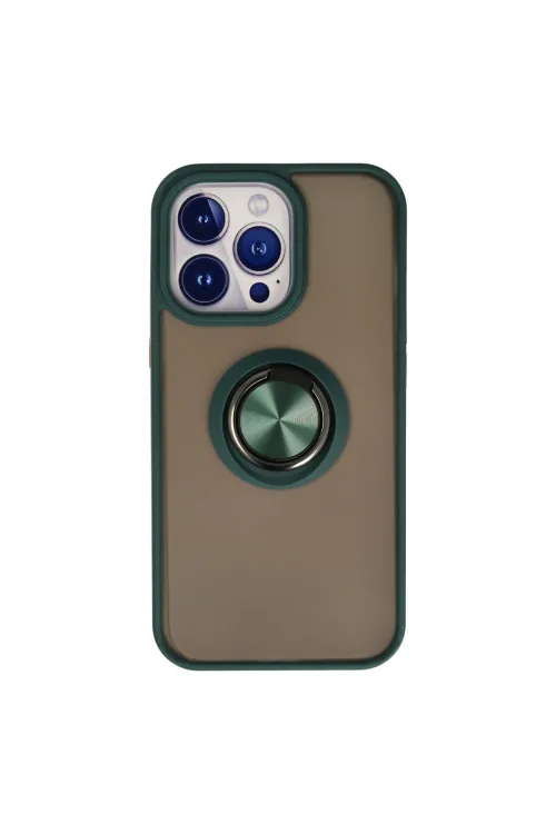 Apple İphone 15 Pro Max Kılıf Montreal Yüzüklü Silikon Kapak - Yeşil