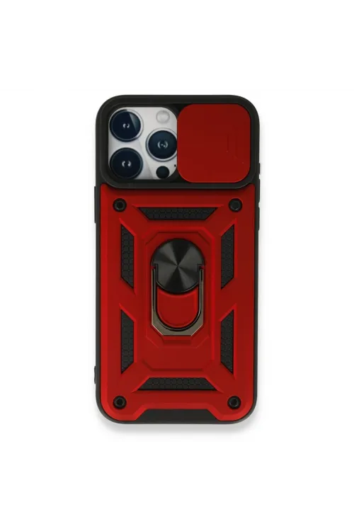 Apple İphone 15 Pro Max Kılıf Pars Lens Yüzüklü Silikon - Kırmızı