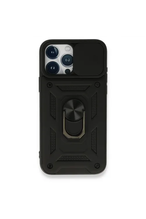Apple İphone 15 Pro Max Kılıf Pars Lens Yüzüklü Silikon - Siyah