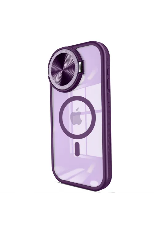 Apple İphone 15 Pro Max Kılıf Teleskop Lens Magsafe Silikon Kapak - Derin Mor