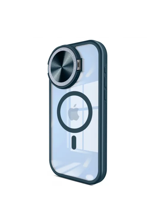 Apple İphone 15 Pro Max Kılıf Teleskop Lens Magsafe Silikon Kapak - Lacivert