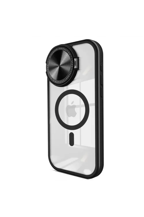Apple İphone 15 Pro Max Kılıf Teleskop Lens Magsafe Silikon Kapak - Siyah