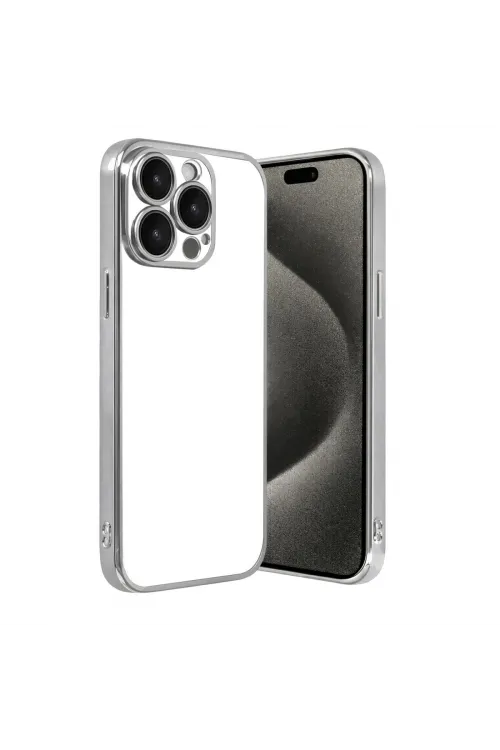 Apple İphone 15 Pro Max Razer Lensli Silikon - Gümüş