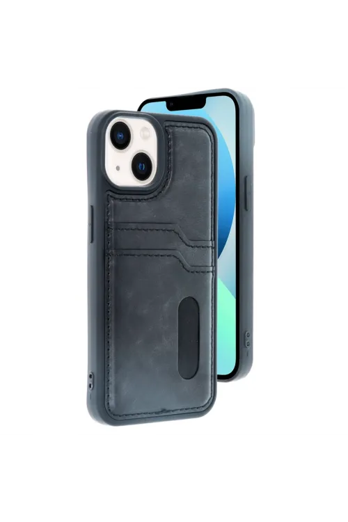 Apple İphone 15 Sara Kartvizitli Deri Kılıf - Siyah