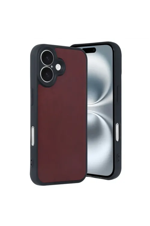 Apple İphone 16 Kılıf Aras Deri Kapak - Bordo