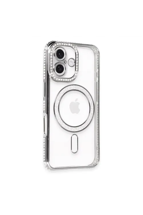 Apple İphone 16 Kılıf Joke Simli Magneticsafe Kılıf - Gri