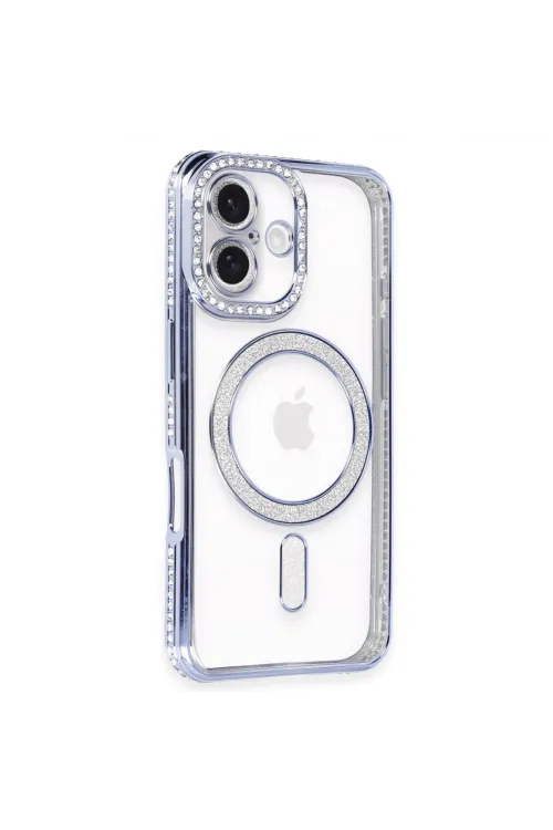 Apple İphone 16 Kılıf Joke Simli Magneticsafe Kılıf - Mavi
