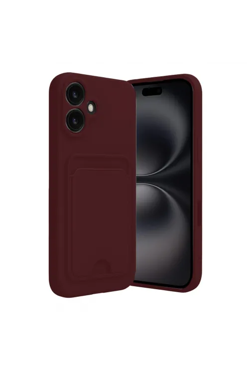 Apple İphone 16 Kılıf Kelvin Kartvizitli Silikon - Bordo