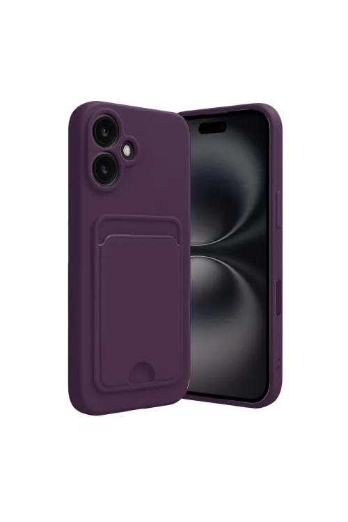 Apple İphone 16 Kılıf Kelvin Kartvizitli Silikon - Derin Mor