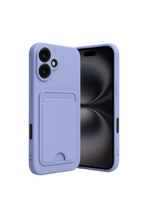 Apple İphone 16 Kılıf Kelvin Kartvizitli Silikon - Lila