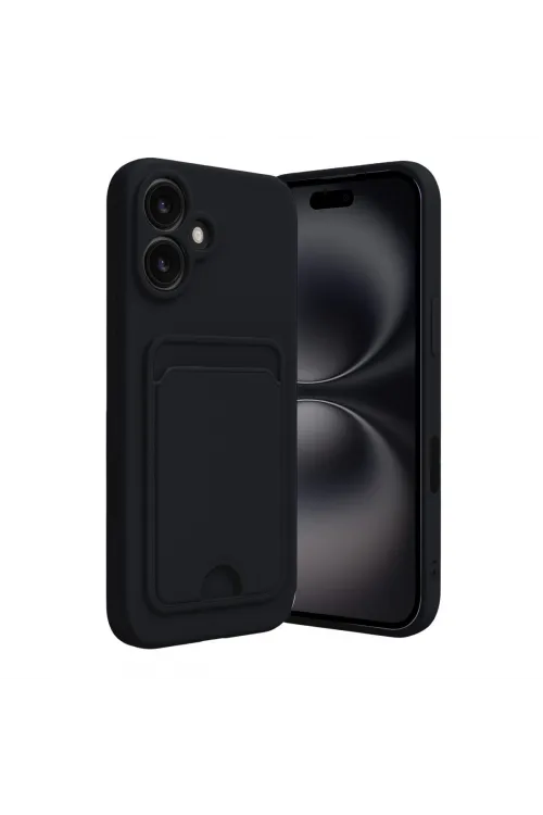 Apple İphone 16 Kılıf Kelvin Kartvizitli Silikon - Siyah