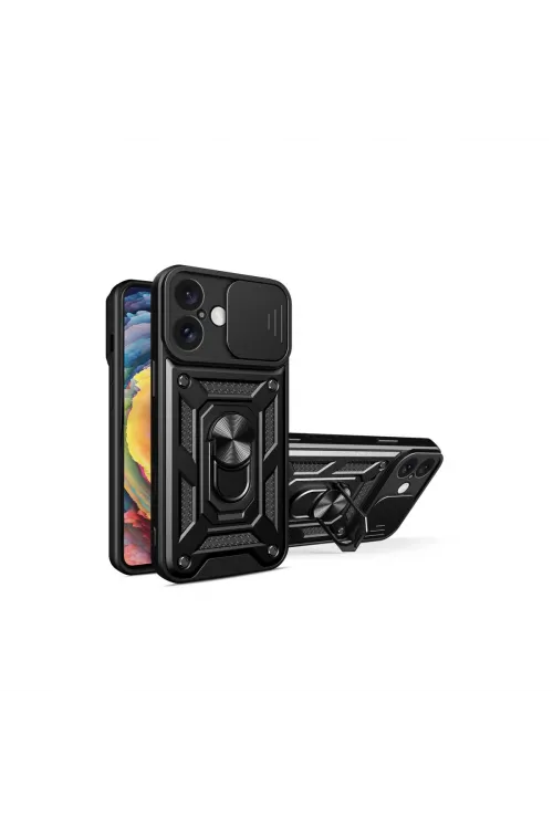 Apple İphone 16 Kılıf Pars Lens Yüzüklü Silikon - Siyah