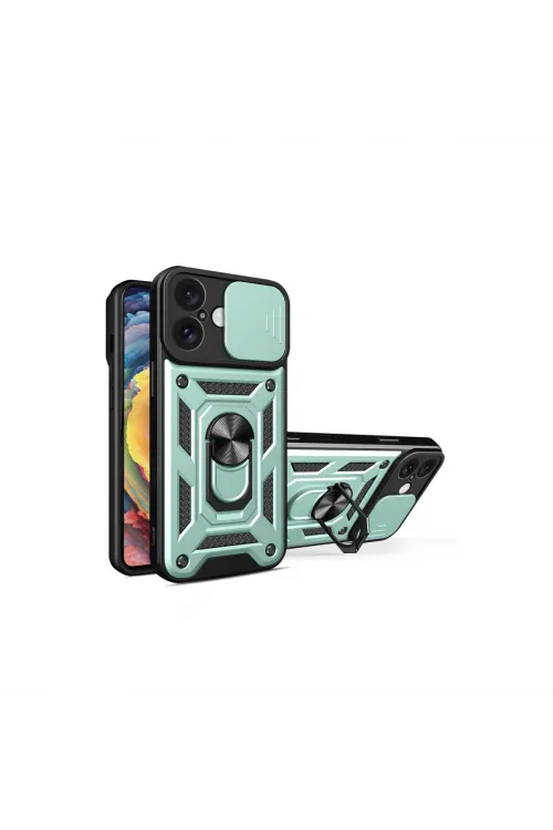 Apple İphone 16 Kılıf Pars Lens Yüzüklü Silikon - Yeşil