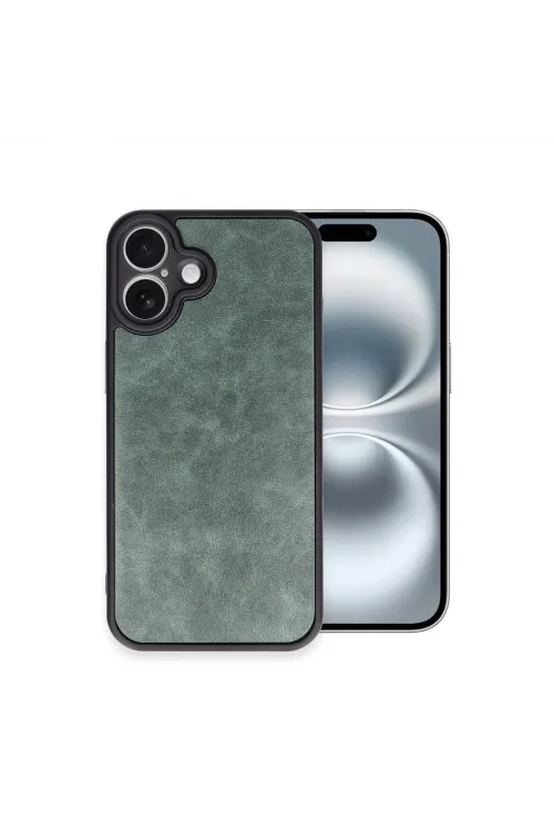 Apple İphone 16 Plus Kılıf Aras Deri Kapak - Koyu Yeşil