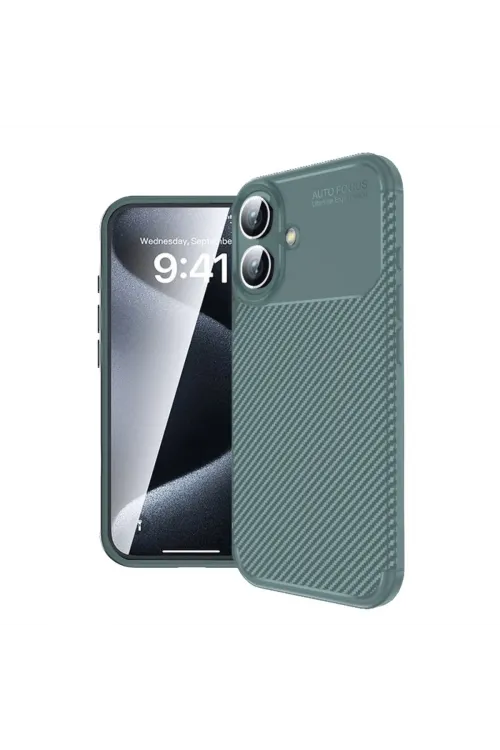 Apple İphone 16 Plus Kılıf Auto Focus Karbon Kapak - Koyu Yeşil