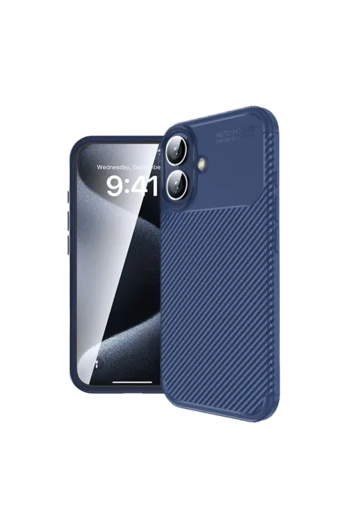 Apple İphone 16 Plus Kılıf Auto Focus Karbon Kapak - Lacivert