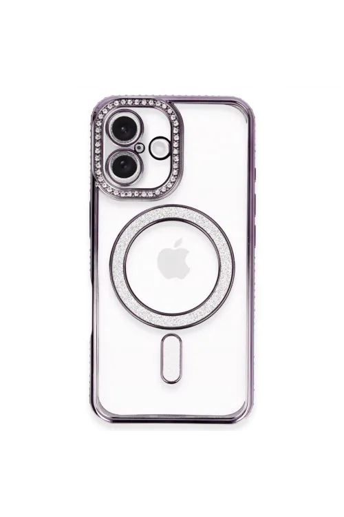 Apple İphone 16 Plus Kılıf Joke Simli Magneticsafe Kılıf - Derin Mor