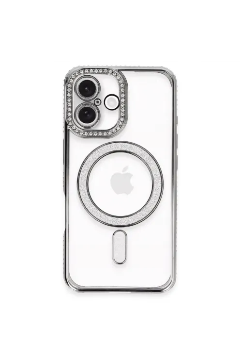 Apple İphone 16 Plus Kılıf Joke Simli Magneticsafe Kılıf - Gri