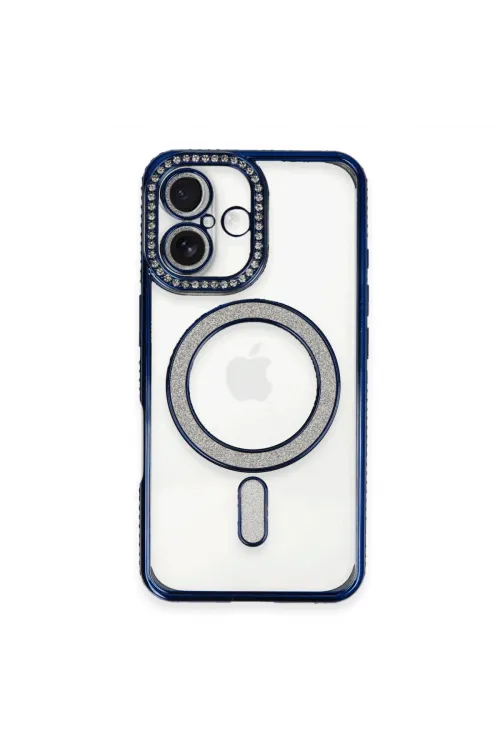 Apple İphone 16 Plus Kılıf Joke Simli Magneticsafe Kılıf - Lacivert