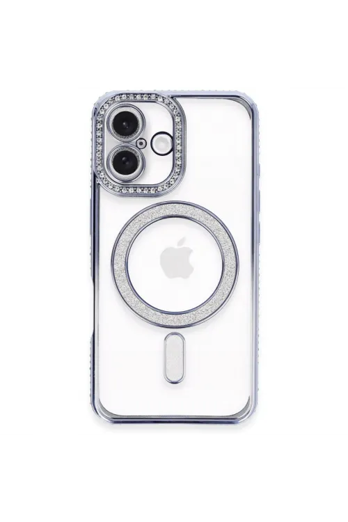 Apple İphone 16 Plus Kılıf Joke Simli Magneticsafe Kılıf - Mavi