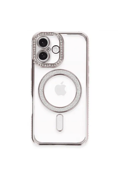 Apple İphone 16 Plus Kılıf Joke Simli Magneticsafe Kılıf - Pembe