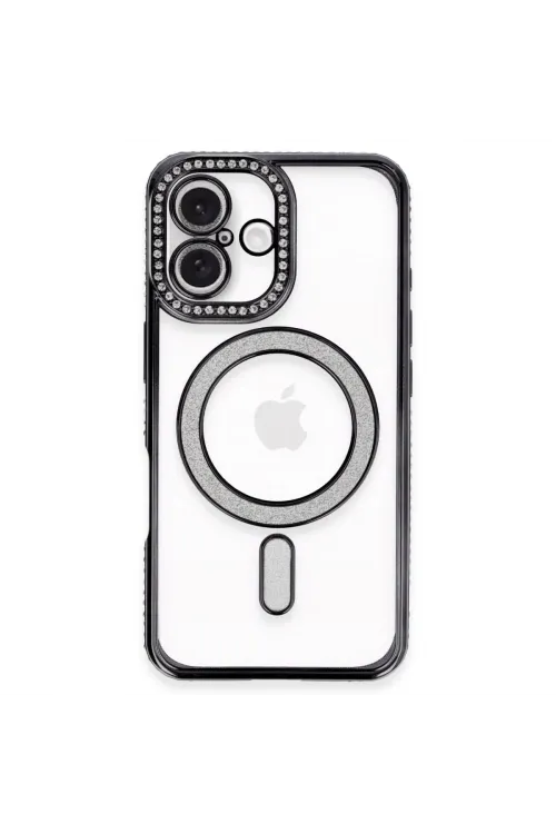 Apple İphone 16 Plus Kılıf Joke Simli Magneticsafe Kılıf - Siyah