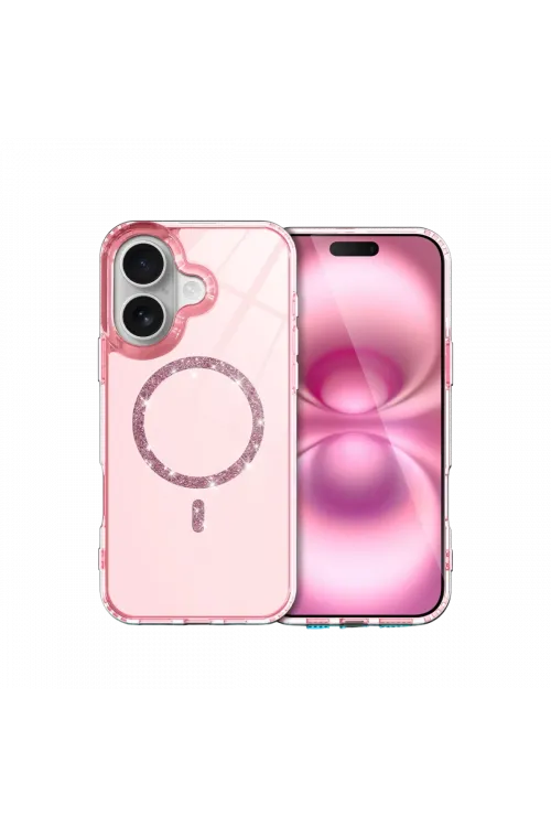 Apple iPhone 16 Plus Live Diamond Magsafe Kapak - Pembe