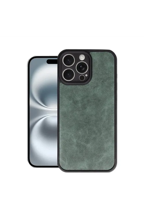 Apple İphone 16 Pro Kılıf Aras Deri Kapak - Koyu Yeşil