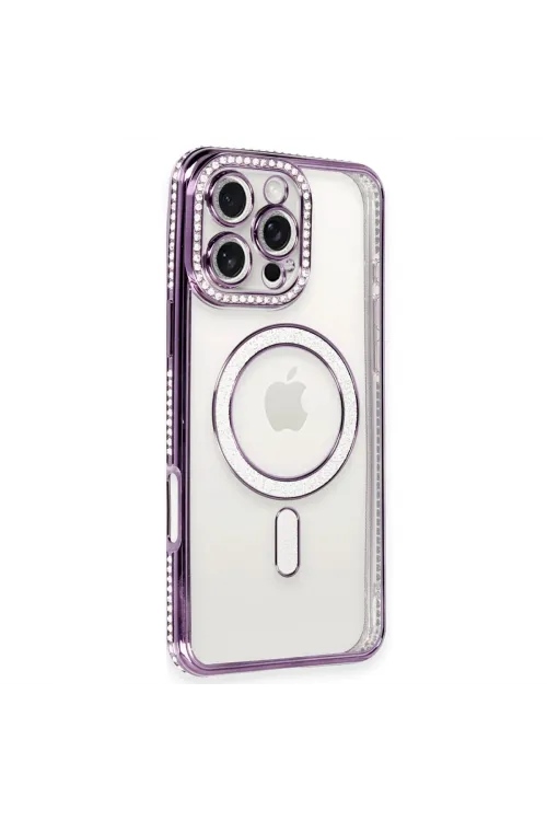 Apple İphone 16 Pro Kılıf Joke Simli Magneticsafe Kılıf - Derin Mor