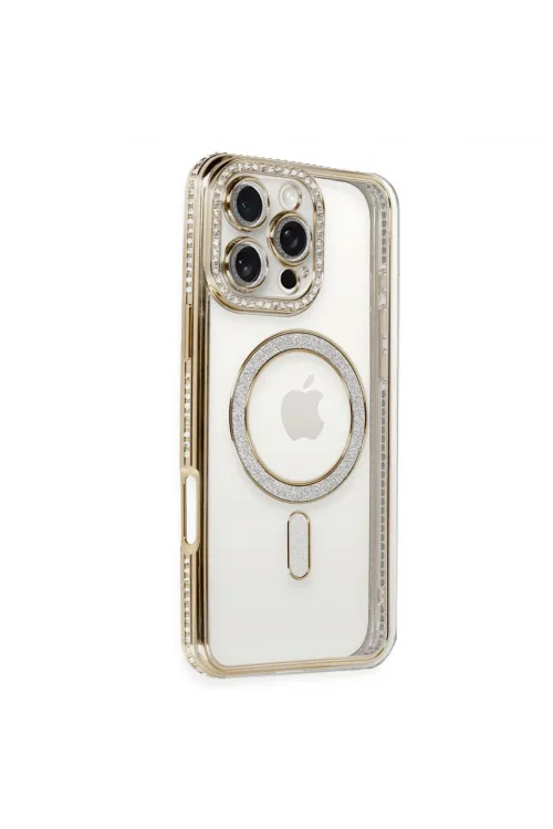 Apple İphone 16 Pro Kılıf Joke Simli Magneticsafe Kılıf - Gold
