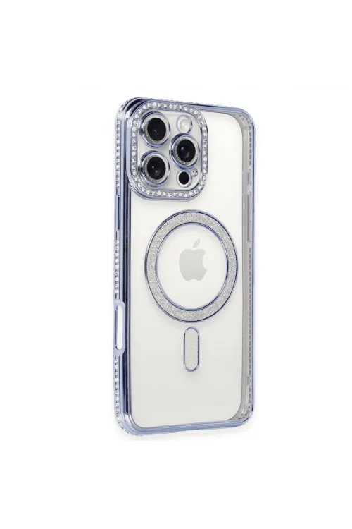 Apple İphone 16 Pro Kılıf Joke Simli Magneticsafe Kılıf - Mavi